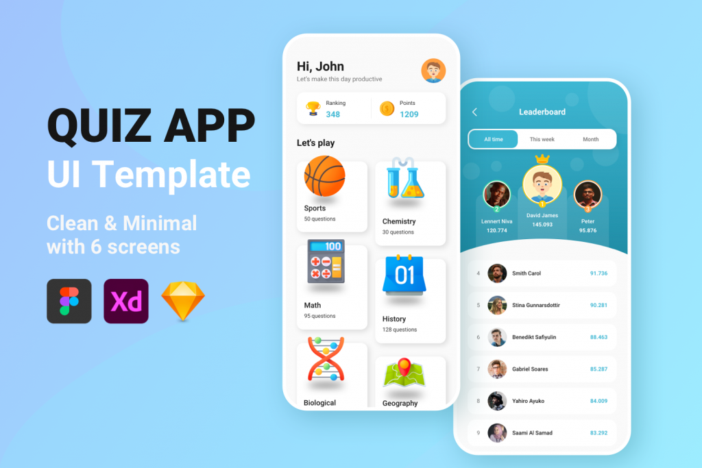 Quiz App UI Template Free Download - UI Fresh