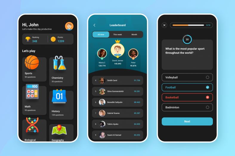 Quiz App UI Template Free Download - UI Fresh