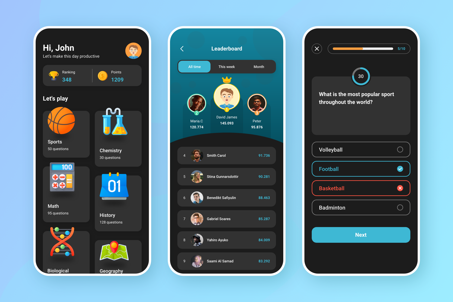 Quiz App UI Template Free Download - UI Fresh