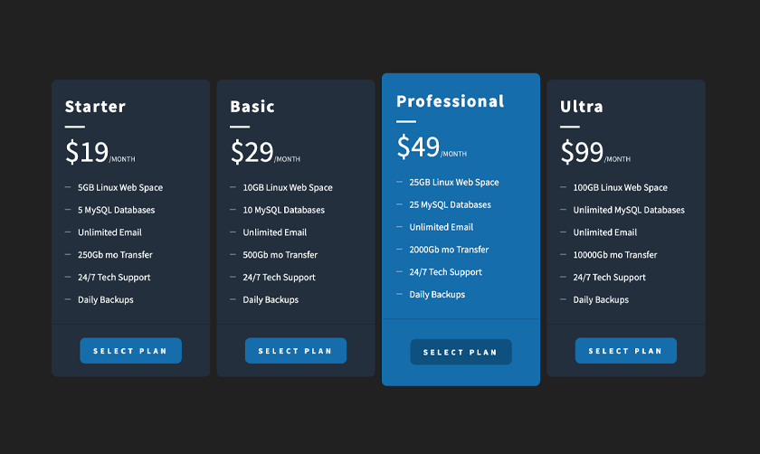HTML Pricing Table
