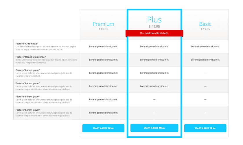 Pricing Table with Title Colunm