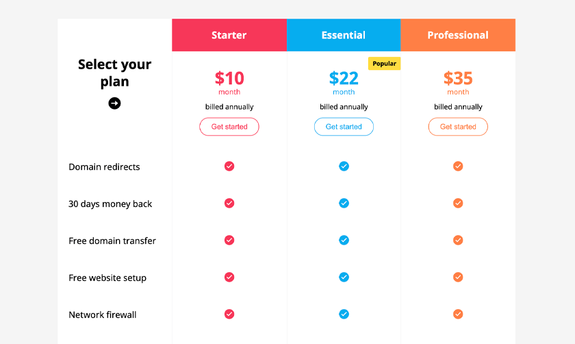 Stylish Pricing Table Sticky Header