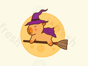 Capybara Witch with Moon Halloween Illustrations