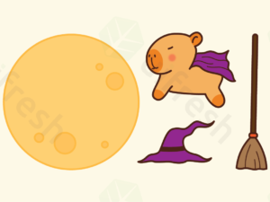 Capybara Witch with Moon Halloween Illustrations